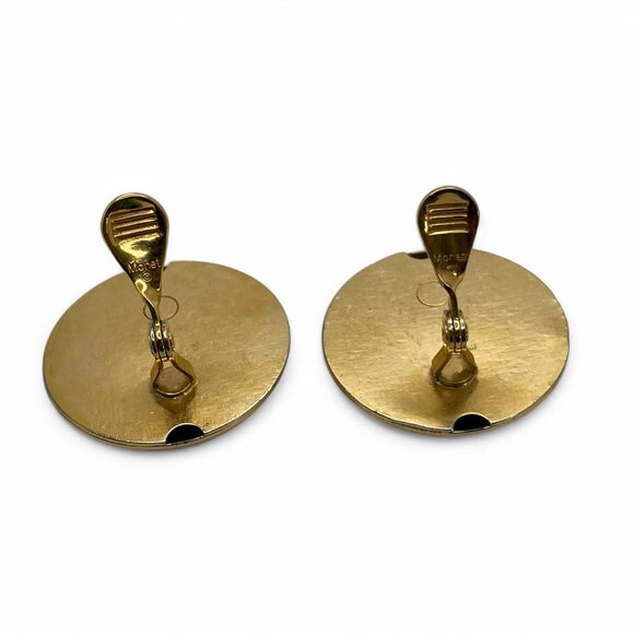 Vintage MONET Large Round Gold-Tone Clip-On Earrings1&1/4 Inch Mirror Shine - Picture 6 of 8